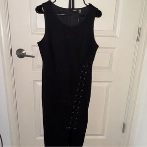 T Tahari Black Lace Up Midi Dress